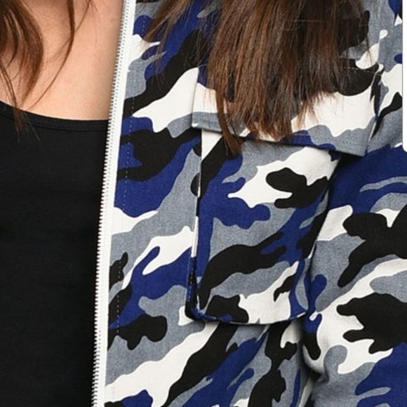 Blue Multi-Color Camouflage Jacket - Picture 3 of 6
